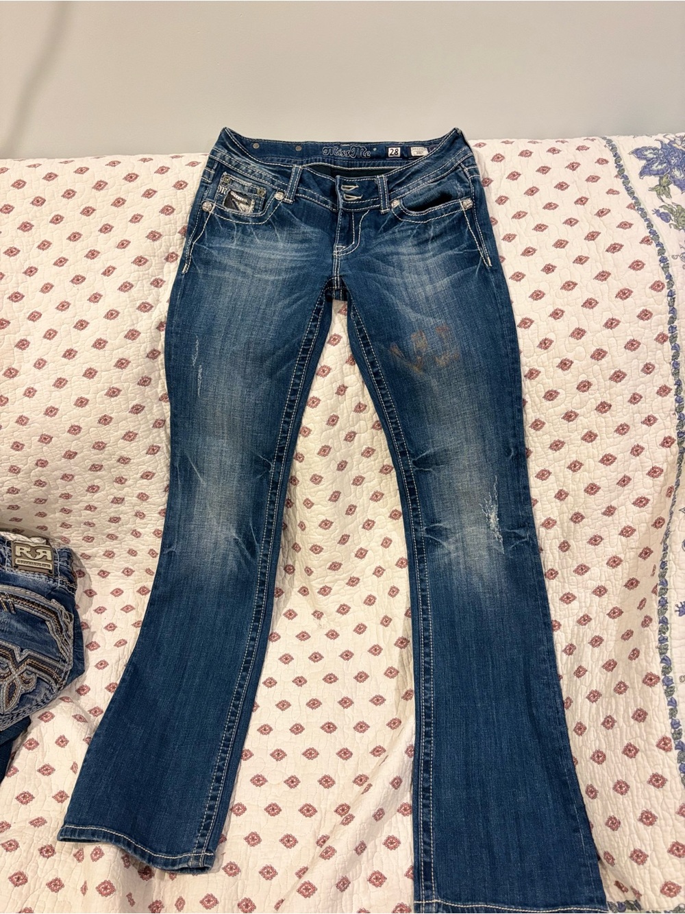 Miss Me Distressed Dark Blue Flare Jeans